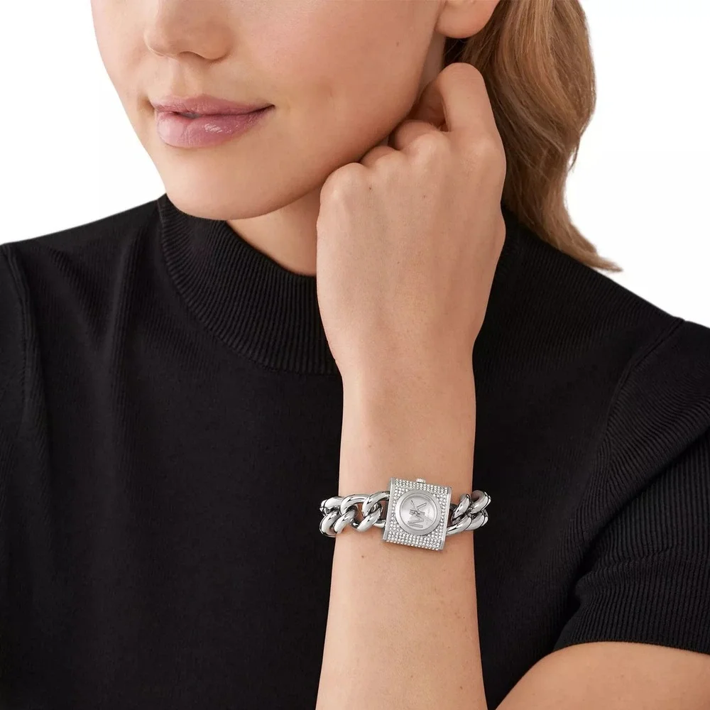 Michael Kors MK4718 Mk Chain Lock White Dial 25 mm Women's Watch New - Picture 7 of 7